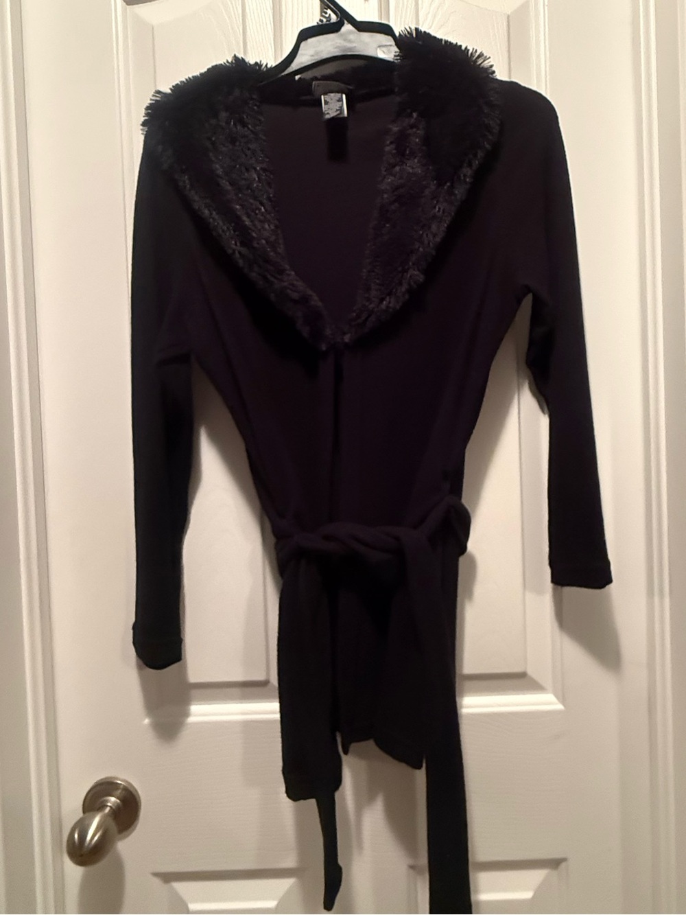 Black Faux-Fur Collar Women's Cardigan Sweater